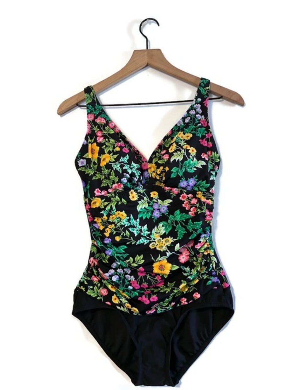croft & barrow Black Floral One-Piece Swimsuit with Multicolor Flowers size 10 M